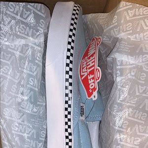Baby Blue Vans with checkered lining